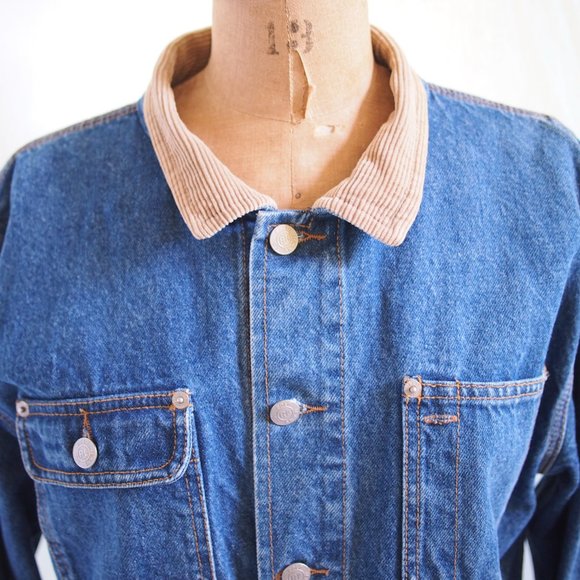 vtg 90s RALPH LAUREN Polo Jeans Co Blue Denim Jacket Corduroy Collar Mens L EUC - Picture 5 of 11